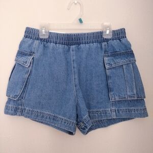 Hi-Rise Denim Cargo Shorts